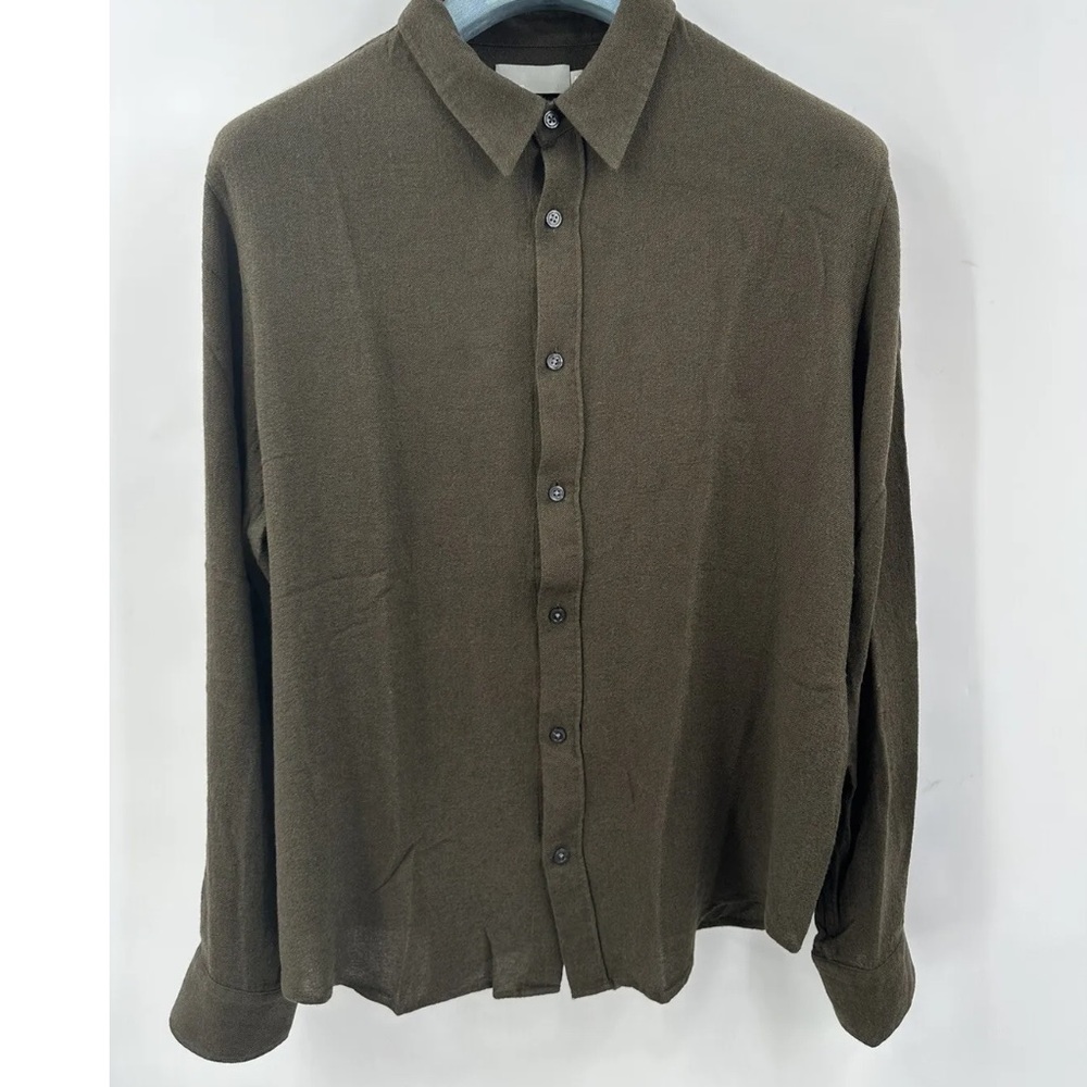 Vince Wool Blend Lightweight Green-Olive Button-up Shirt